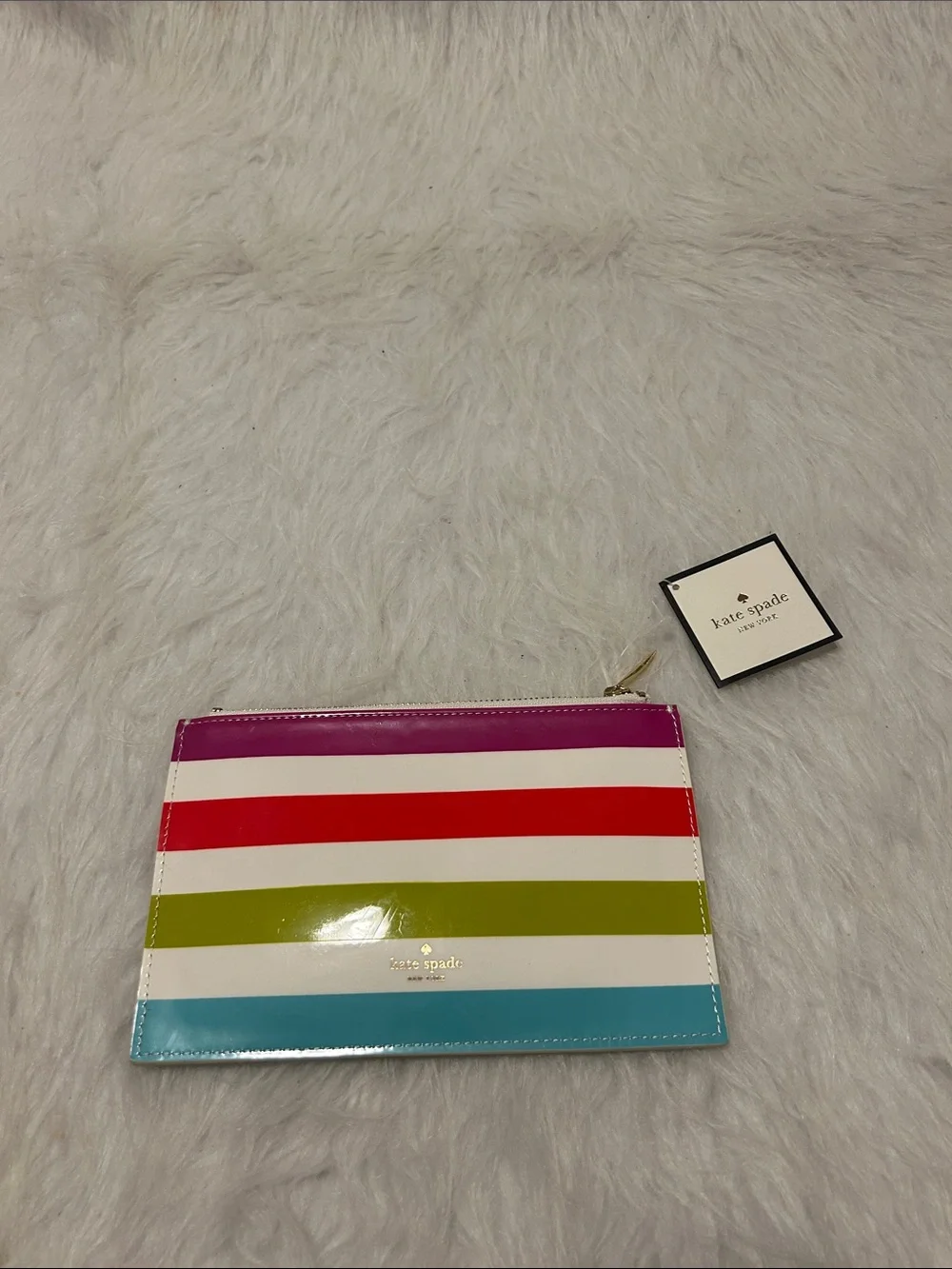 kate spade Multicolor Striped Patent Zipper Pouch